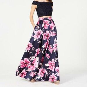 Speechless size 3 Navy Blue & Pink Floral FullMaxi Skirt NEW with tags